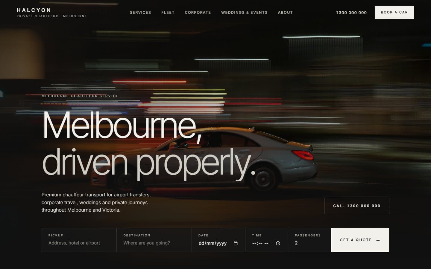 Chauffeur website redesign homepage on desktop