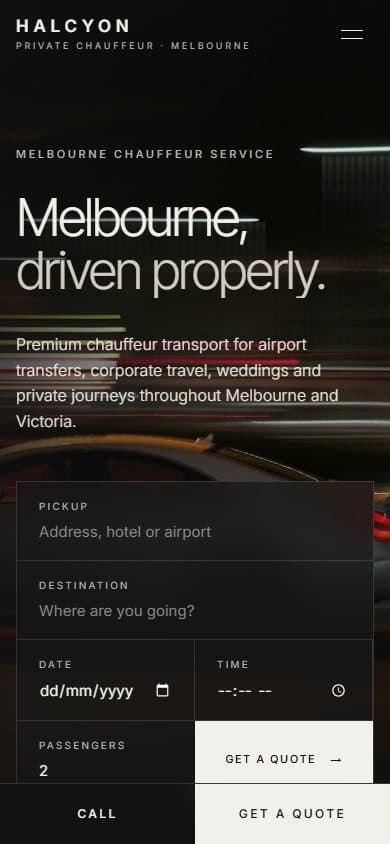 Chauffeur website redesign on mobile